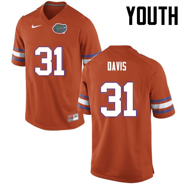 NCAA Florida Gators Shawn Davis Youth #31 Nike Orange Stitched Authentic College Football Jersey JMM5764EX